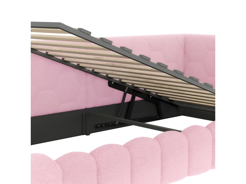  Lit d'enfant 90 × 200 cm, avec bande lumineuse led, port usb type-c, revêtement imitation feutre, rose  - Conforama W