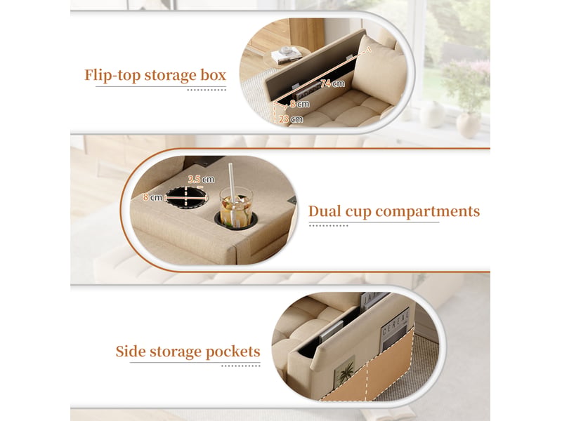  Canapé-lit modenvie 2 places convertible beige dossier réglable rangement 159 x 142,5 x 92 cm  - Conforama E