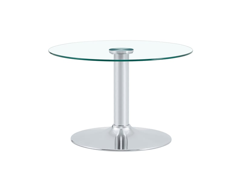  Table basse ronde en verre trempé avec pied central et base lestée stable en métal argenté pour salon 70 × 70 × 45 cm  - Conforama A