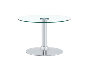 Table basse ronde en verre trempé avec pied central et base lestée stable en métal argenté pour salon 70 × 70 × 45 cm