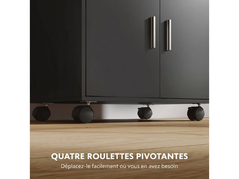  Chariot de cuisine sur roulettes, desserte micro-onde à roulettes avec placard tiroir étagères, noir, 59 x 40 x 92 cm  - Conforama R