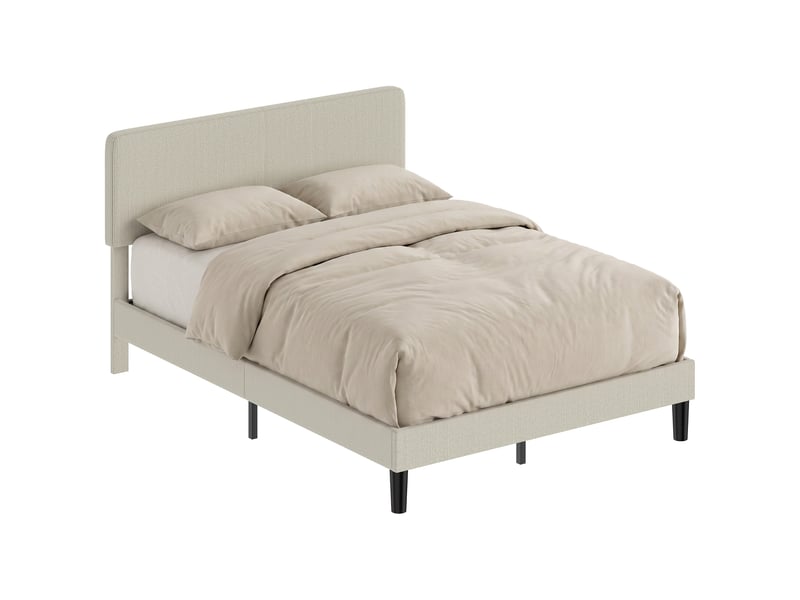 Lit double design velours côtelé - tête de lit, pied de lit et sommier - compatible matelas 190x140cm - gris clair - Conforama E