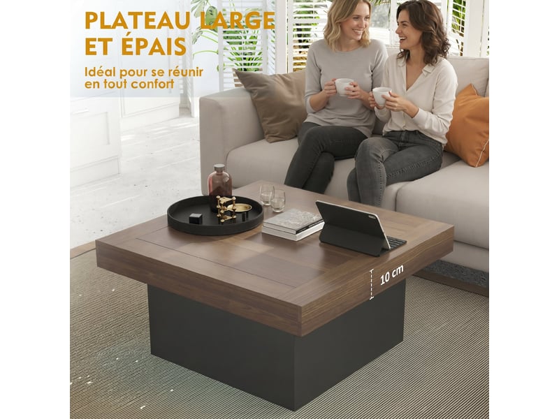  Table basse carrée avec éclairage led 16 couleurs, table de salon moderne, noyer, 90 x 90 x 45 cm  - Conforama E
