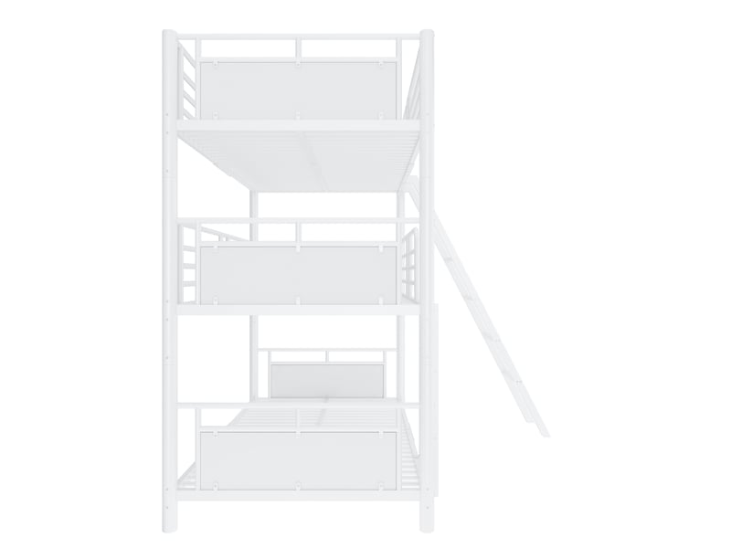  Lit superposé en métal, lit 3 places modulable avec 2 échelles et garde-corps, 90x200 cm, sans matelas, blanc  - Conforama E