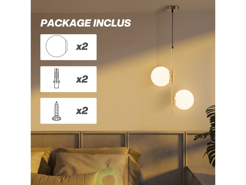  Suspension luminaire moderne, lustre plafonnier de double-tête, lumière suspendue réglable pour entrée, ton doré, salon  - Conforama W