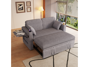 Canapé droit convertible <strong>CHICFURN</strong> <strong></strong> 2 places Velours côtelé gris avec coffre de rangement