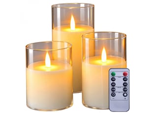 Lot de 3 bougies à led, flamme vacillante, luminosité réglable - minuterie 2, 4, 6, 8h - transparent