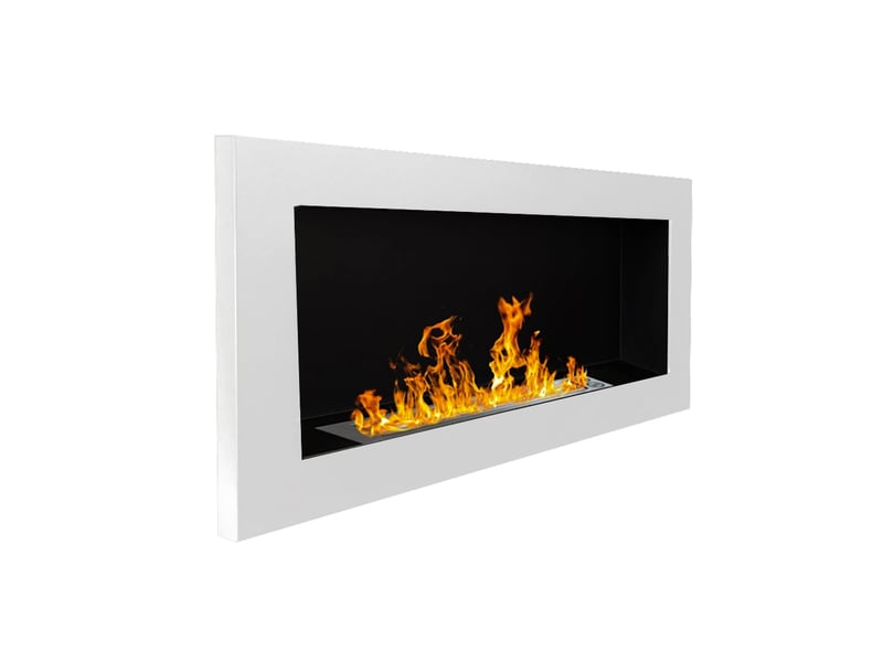  Lucca - cheminée murale bioéthanol 90x40x12 cm avec brûleur 0,75 l en acier inoxydable blanc  - Conforama C