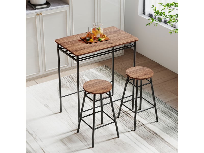  Table de cuisine haute avec 2 tabourets de style industriel, étagère ouverte, repose-pieds, gain de place pour les petits espaces  - Conforama C