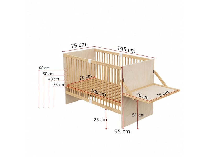  Lit bébé multifonction 70 x 140 cm en bois de pin avec table à langer pliable  - Conforama C