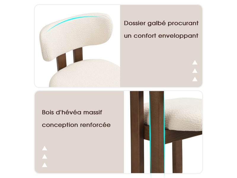  Chaise de salle à manger 54x54x79 cm - lot de 2 - bouclette - confort quotidien - design moderne - pour salle à manger - assise rembourrée - marron CozyNest - Conforama E