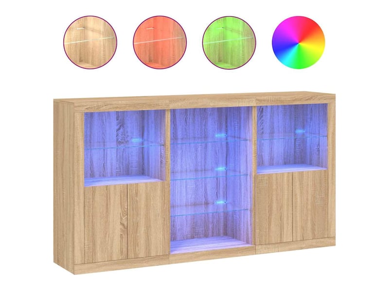  Buffet - bahut - meuble de rangement avec lumières led chêne sonoma 181,5x37x100 cm  - Conforama A
