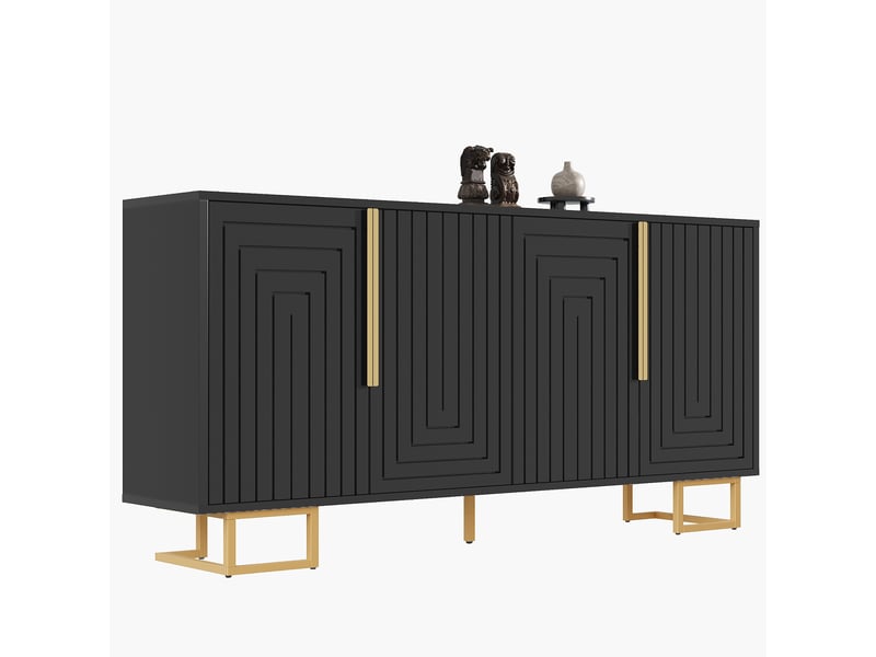  Buffet 2 portes avec 4 compartiments de rangement pour salle à manger en mdf 152×40×75 cm noir  - Conforama A