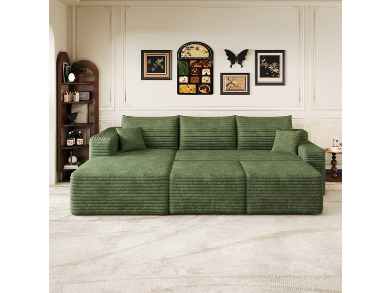 Canapé d’angle 241 x 151 x 58 cm 3 places avec 2poufs, assise profonde, canapé moderne minimaliste, livré monté, vert Bliss Lite - Conforama D