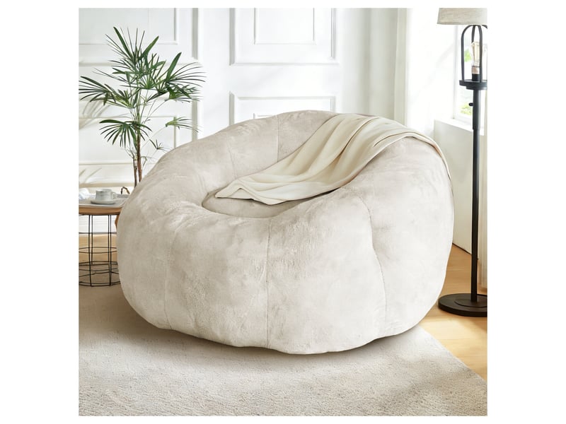  Pouf rond,120x130x72 cm,pour relaxation,tissu flanelle,blanc  - Conforama B