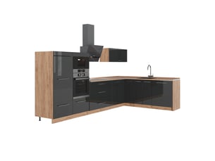 Vicco cuisine en angle, gris foncéchêne de force doré, 347 x 207 cm, pt chêne