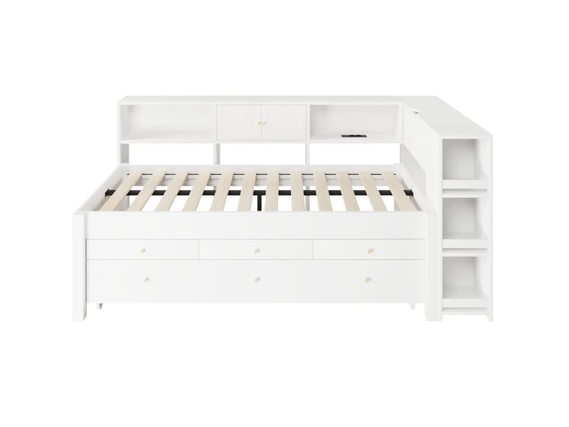 Lit enfant 90 x 200 cm avec port de charge usb, 3 tiroirs et lit d'appoint gigogne, lit avec rangement, blanc - Conforama A