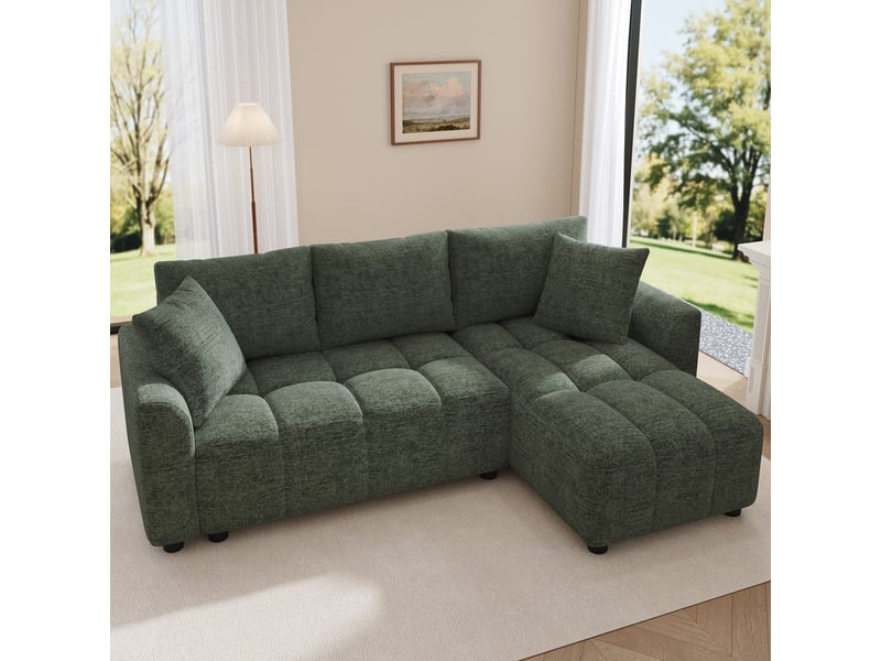  Canapé d'angle en l,3 places, avec 2 coussins décoratifs, adapté au salon et à l'appartement,204 x 127 x 82,5 cm,vert  - Conforama D