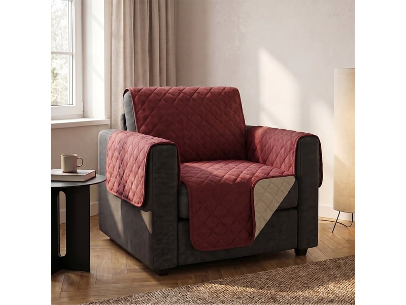 Housse de fauteuil imperméable anti-taches réversible 53 cm roselle - bordeaux - Conforama B