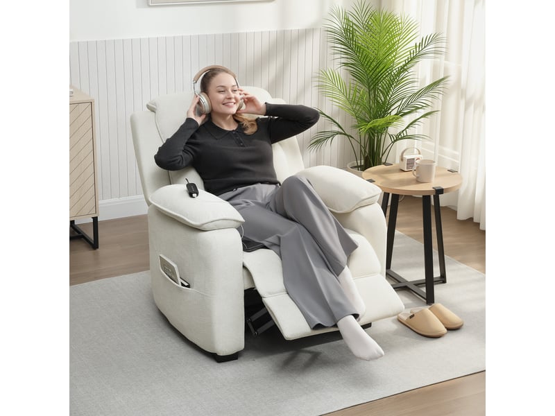  Fauteuil relax électrique fauteuil inclinable port usb repose-pieds poches latérales télécommande beige 86x90x103cm  - Conforama A
