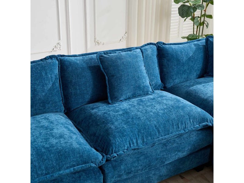  Canapé droit modulable 3 places 289 × 75 × 84 cm en chenille bleu, coussins rembourrés IKSETERA TRADING LTD - Conforama R