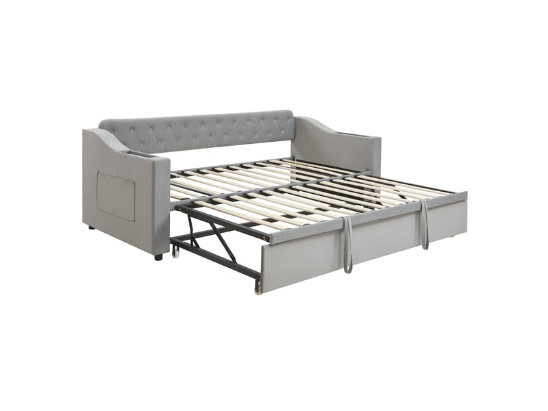  Lit extensible 90180 × 190 cm usb en velours - gris C-CRAFTLINK - Conforama D