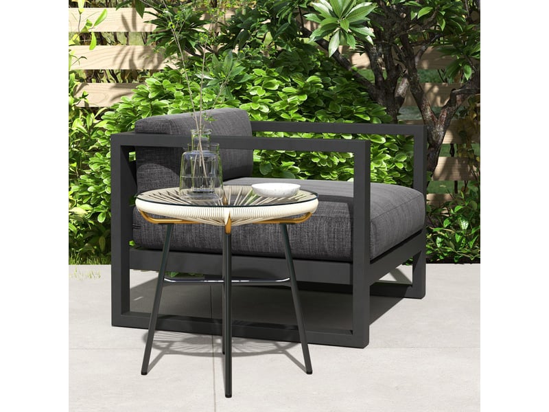 Table basse de jardin ronde métal crème 50x50x50cm - Conforama D