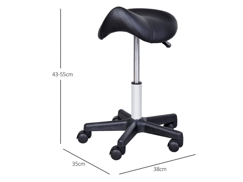  Tabouret pivotant 35x38x43-55 cm, hauteur réglable, avec roulettes, assise en forme de selle, similicuir couleur noir  - Conforama C
