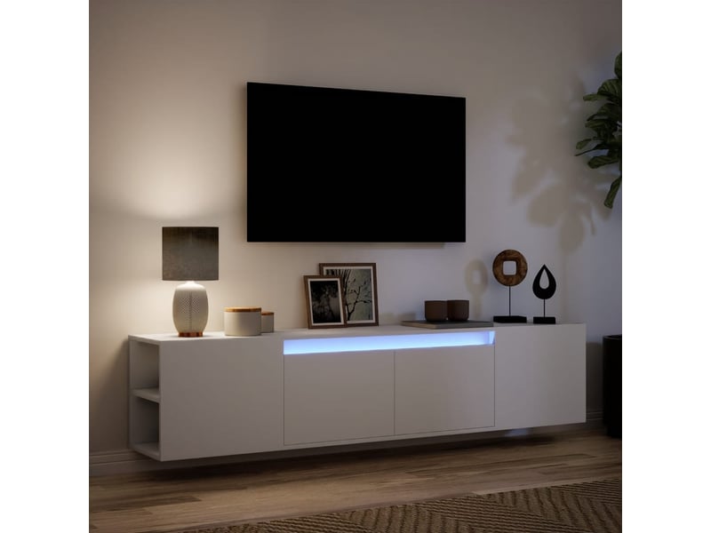  Meuble tv - banc tv - meuble de rangement mural avec led blanc 180x31x39,5 cm  - Conforama E