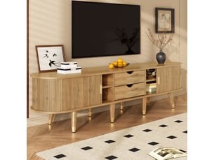 Meuble tv moderne avec portes coulissantes, meuble bas unique au design élégant et polyvalent