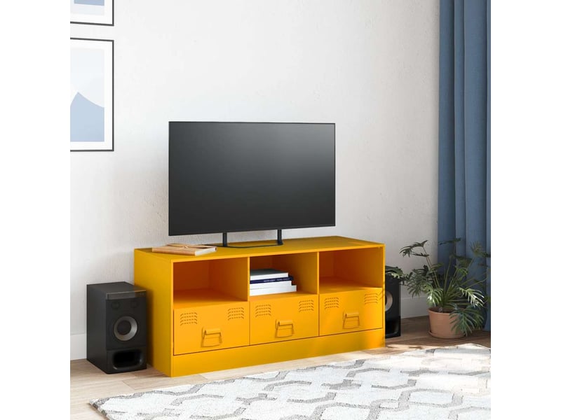  Meuble tv - banc tv - meuble de rangement jaune moutarde 99x39x44 cm acier  - Conforama C