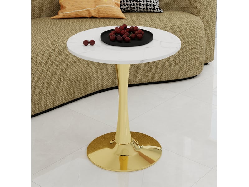  Guéridon rond 70x70x72 cm, plateau en marbre artificiel blanc, finition dorée  - Conforama C