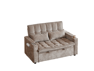 Canapé droit convertible EVRYAE 2 places Tissu marron avec coffre de rangement