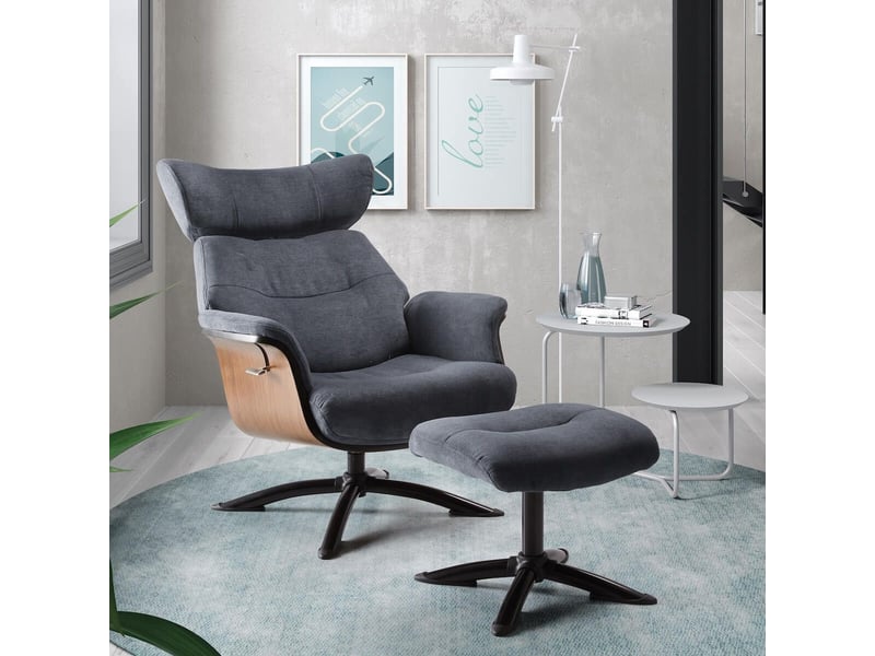  Fauteuil relax manuel pivotant + repose-pieds bois et tissu bleu - nakano NAKANO - Conforama D
