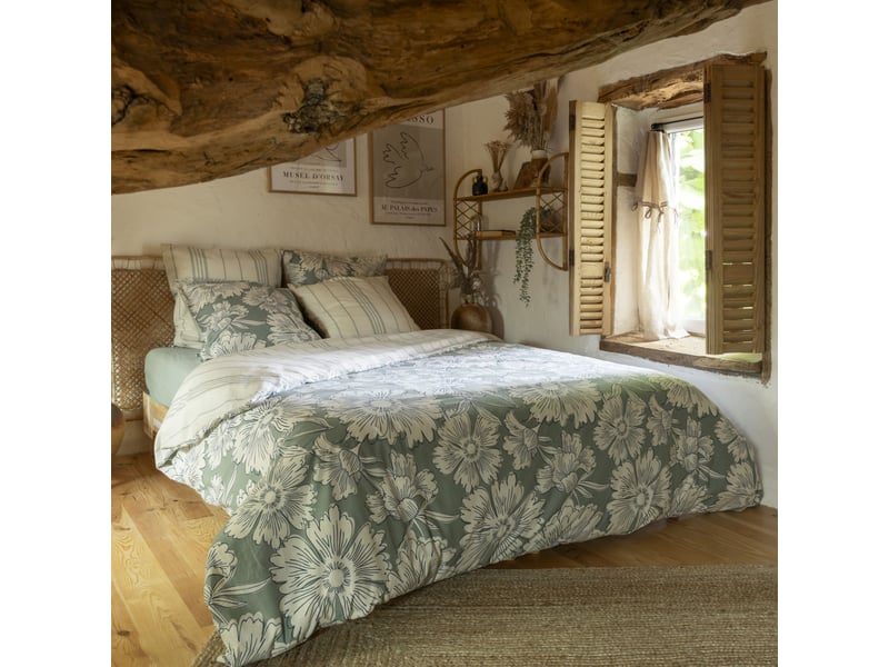  Parure de lit 140x200 coton à fleurs terre de nuit provence  - Conforama D