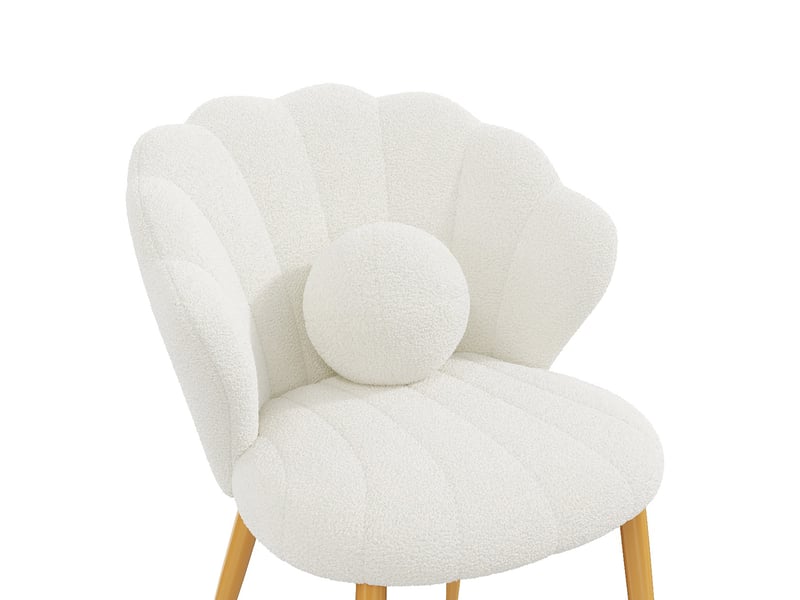  Lot de 6 chaises de salle à manger 60x62,5x83 cm blanches, tissu peluche, pieds métal doré, dossier coquille  - Conforama E