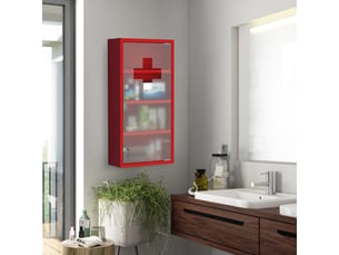 Armoire à pharmacie verrouillable 4 compartiments en acier et verre rouge 30x12x60 cm