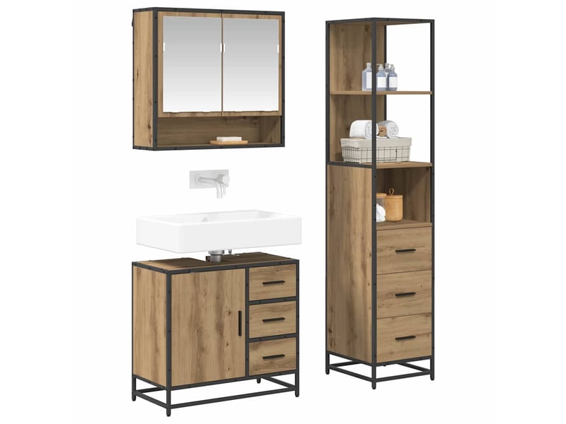  Ensemble de mobilier de salle de bain 3 pièces chêne artisanal cf64447  - Conforama C