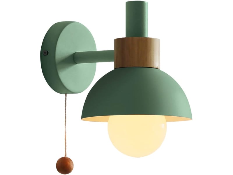  Appliques murales avec interrupteur à tirette, bois massif macaron applique murale de chevet vert ﻿  - Conforama A