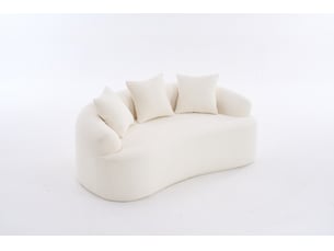 Canapé droit 2 places assise profonde avec coussins décoratifs - forme incurvée, chenille blanc