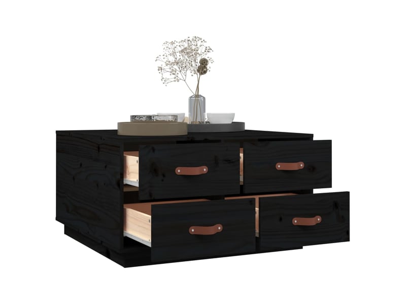  Table basse | table de salon noir 80x80x45 cm bois massif de pin  - Conforama E