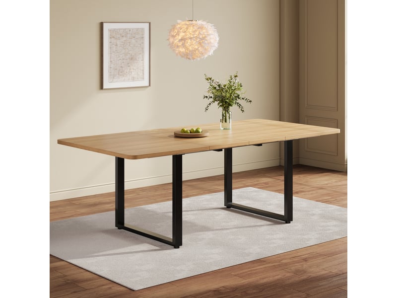 Table à manger extensible 140-180-220x80 cm pour 6 à 10 personnes, 3 longueurs, pieds métal, charge 100 kg, mdf chêne Morn Vibe - Conforama C