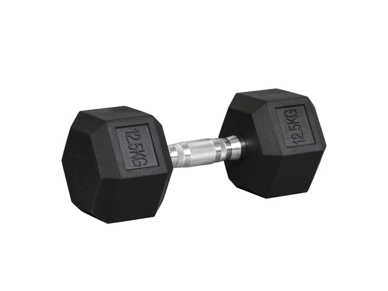 Haltère hexagonal 12,5 kg noir en métal et caoutchouc, poignée moletée pour entraînement polyvalent à domicile - Conforama A