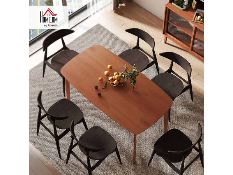  Table de salle à manger pour 6 personnes avec plateau rectangulaire et coins arrondis style rustique en bois 150×80×76 cm marron  - Conforama C