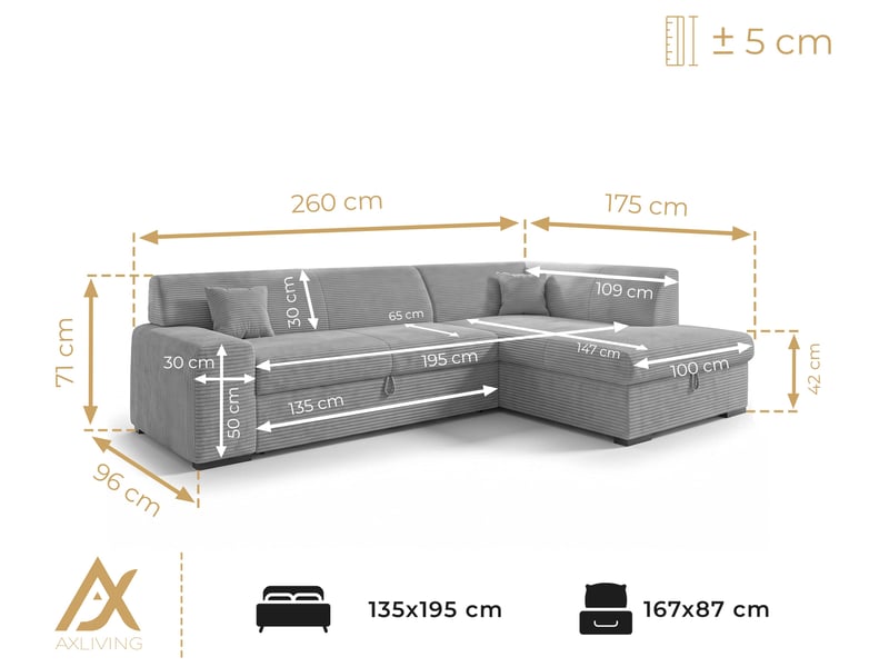 Canapé d'angle convertible lucera 260 cm avec coffre – vert sauge Lucera - Conforama E