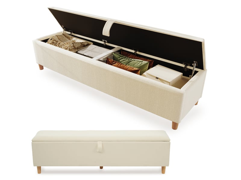  Banquette de lit modenvie avec rangement hydraulique 175 x 38 x 46 cm en velours côtelé beige  - Conforama A