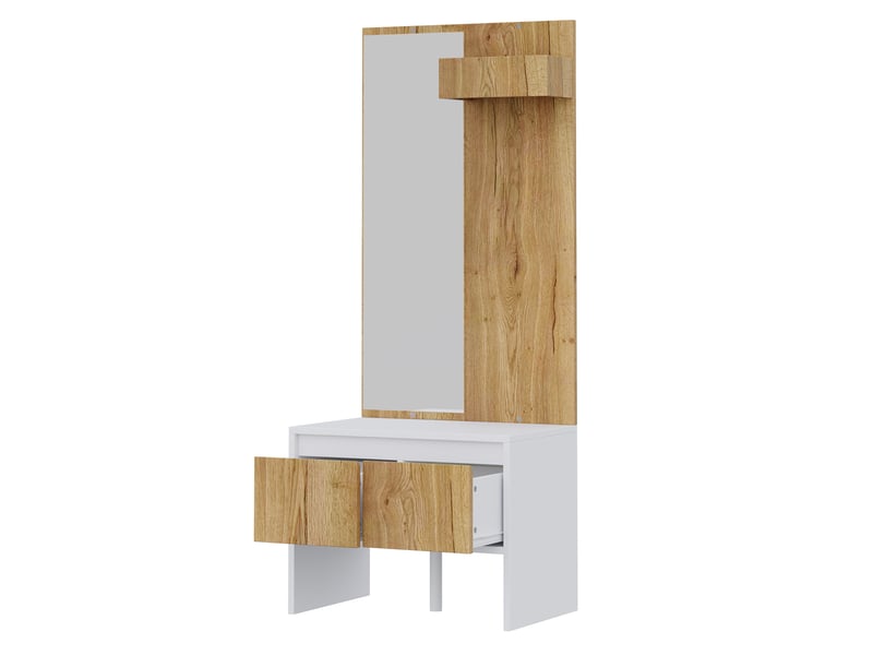 Vestiaire d'entrée avec miroir et banc, porte-manteau sur pied, meuble chaussures 2 tiroirs, blanc 60cm - Conforama A