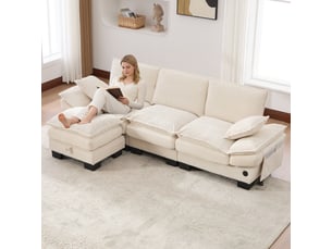 Canapé d'angle réversible fixe <strong>MERAX</strong> <strong></strong> 3 places Velours côtelé beige
