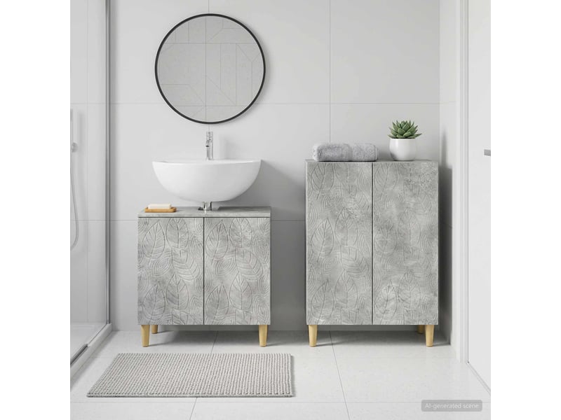  Ensemble de 2 meubles de salle de bain delft gris béton cf63120  - Conforama B