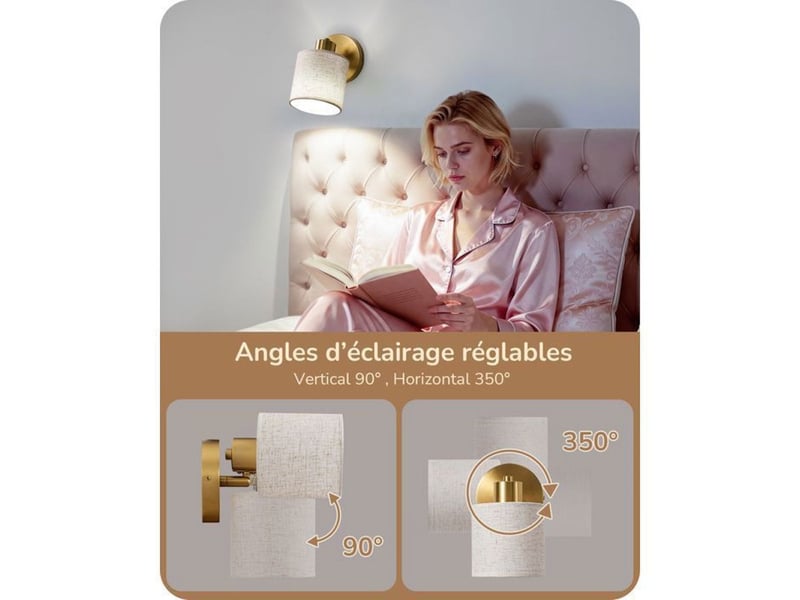 Applique murale led dimmable orientable lot de 2 avec télécommande lin e27 370618_AACSC60508_6_DROPFR - Conforama B